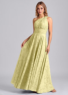 Azazie Charlize Bridesmaid Dresses Lemon Sorbet A-Line One Shoulder Floral Burnout Dress image4