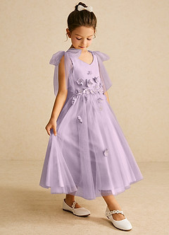 Azazie Minia vestidos de niña de las flores Vestido de Lila Esmerilada de Satin Mate de Corte En A con Lazo image3