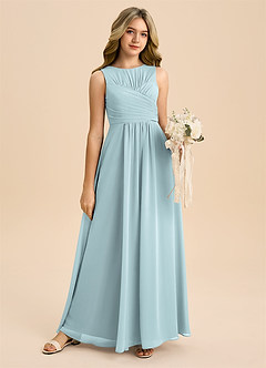 Azazie Skyla Junior Abito A-Line in Chiffon Plissettato Nebbia image6