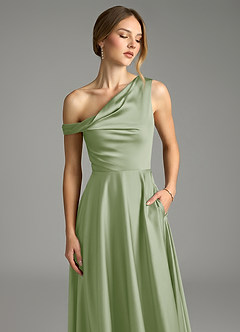 Azazie Xanthe Brautjungfernkleider Eine Linie Schulterfrei Stretch-Satin Kleid Staubiger Salbeigrün image5