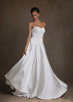 Azazie Alta Kleider zum Anprobieren zu Hause A-Linie Schulterfrei Stretch-Satin Kleid Diamantweiß image5