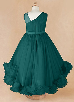 Azazie Lottie Flower Girl Dresses Peacock A-Line One Shoulder Satin Dress image6