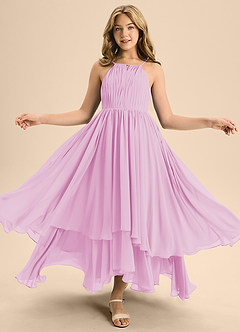 Azazie Elliora Junior Candy Pink A-Line Pleated Chiffon Dress image5