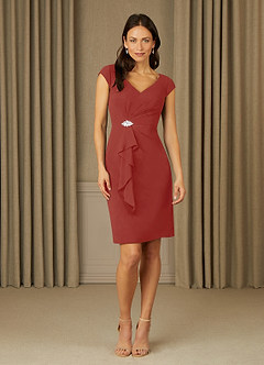 Azazie Nola Mère de la mariée Robes Robe Fourreau en Mousseline de soie Col en V Plissé Terracotta image1