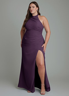 Azazie Jemma Vestidos de damas de honor Vestido Ciruela de Gasa de Corte Recto con Plisado image7