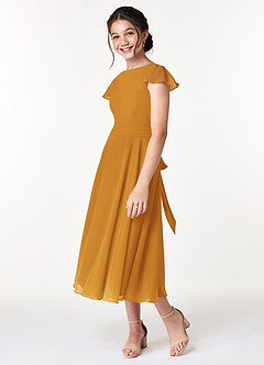Azazie Payton Junior Butterscotch A-Line Bow Chiffon Dress image5