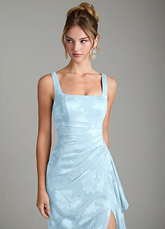 Azazie Veronica Bridesmaid Dresses Sky Blue Mermaid Pleated Floral Jacquard Burnout Dress image5