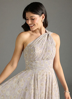 Azazie Charlize Bridesmaid Dresses Lilac Dreamy Floral A-Line One Shoulder Chiffon Dress image5