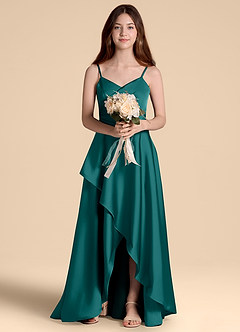 Azazie Prisha Junior Linia A Pofałdowany Satyna elastyczna Długość podłogi Młodsza druhna Sukienka image6