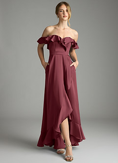 Azazie Lyra Vestidos de damas de honor Vestido de Merlot de Satén Elástico de Corte en A Convertible con Vestidos sin tirantes image6