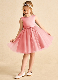 Azazie Jani Flower Girl Dresses Coral A-Line Bow Tulle Dress image5