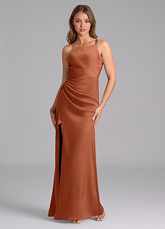Azazie Eren Bridesmaid Dresses Cedar Rose Mermaid One Shoulder Stretch Satin Dress image5