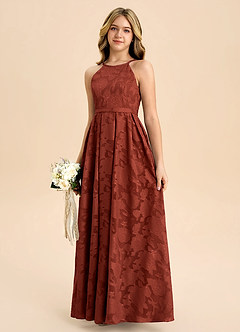 Azazie Arianthe Junior Linia A Pofałdowany Kwiatowe wypalenie Długość podłogi Młodsza druhna Sukienka image6