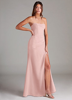 Azazie Leonis Bridesmaid Dresses Powder Pink Sheath Strapless Chiffon Convertible Dress image8
