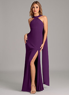 Azazie Kinsley Vestidos de damas de honor Vestido de Uva de Gasa de Corte Sirena con Plisado image4