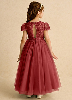 Azazie Puff Flower Girl Dresses Rust Ball-Gown Lace Tulle Dress image1