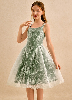 Azazie Cubbie Girls Formal vestidos de niña de las flores Vestido de Oliva de Encaje de Corte en A image3