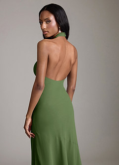 Azazie Lorena Vestidos de damas de honor Vestido de Oliva de Gasa de Corte Sirena con Plisado image6