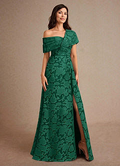 Azazie Milton Mother of the Bride Dresses Emerald A-Line Pleated Floral Burnout Dress image5