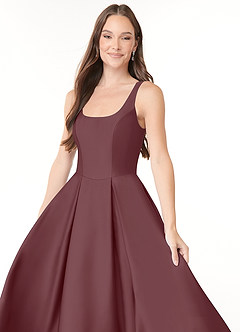 Azazie Neve Bridesmaid Dresses Sangria Ball-Gown with Pockets Stretch Satin Dress image5