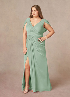 Azazie Luisa Mother of the Bride Dresses Agave Mermaid V-Neck Pleated Mesh Dress image9