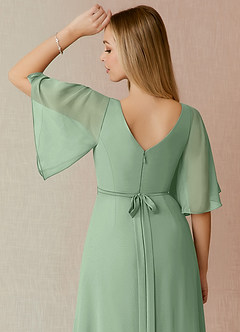 Azazie Cierra Robes de demoiselle d'honneur Robe Trapèze en Mousseline de soie Col en V Matcha image8