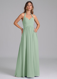 Azazie Darlyn At-home Try On Dresses Agave A-Line Pleated Chiffon Dress image4