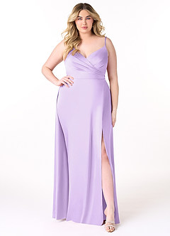 Azazie Dalilah Bridesmaid Dresses Lilac A-Line V-Neck Pleated Stretch Satin Dress image6