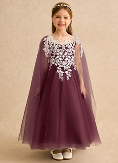 Azazie Dandelion Flower Girl Dresses Cabernet Ball-Gown Lace Dress image3