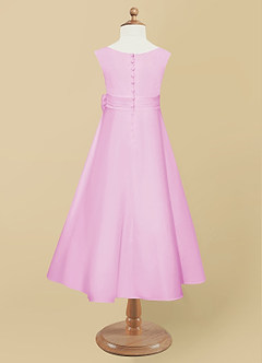 Azazie Lindy Flower Girl Dresses Candy Pink A-Line Pleated Matte Satin Dress image11