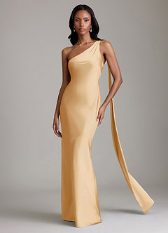 Azazie Galinda Suknie dla druhen Syrena Jedno ramię Satyna elastyczna Do ziemi Sukienka image4