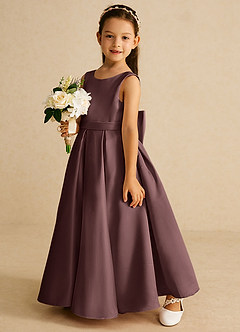 Azazie Pipsy Robe Demoiselle D'honneur Fillette Robe Trapèze en Mat Satiné Arc Expresso image2