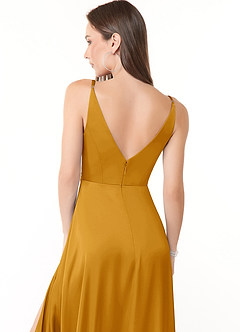 Azazie Dalilah Bridesmaid Dresses Butterscotch A-Line V-Neck Pleated Stretch Satin Dress image5