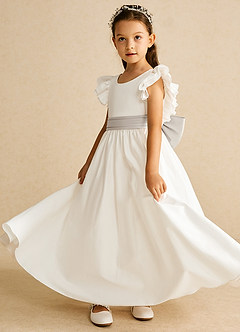 Azazie Aero Flower Girl Dresses Ivory Frost A-Line Pleated Cotton Dress image2