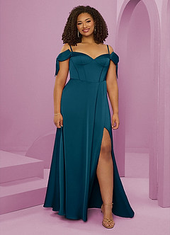 Barbie ♥ Azazie Brautjungfernkleider A-Linie Schulterfrei Stretch-Satin Kleid Tintenblau image8