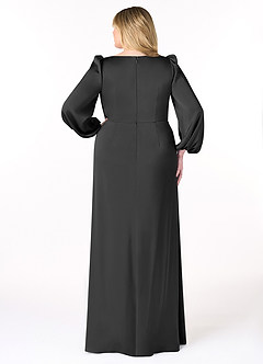 Azazie Mel Bridesmaid Dresses Black Sheath Long Sleeve Stretch Satin Dress image8