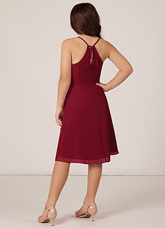 Azazie Doll Junior Burgundy A-Line Bow Chiffon Dress image4