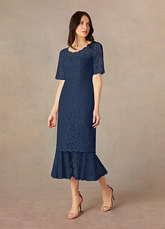 Azazie Lisa Mother of the Bride Dresses Dark Navy Mermaid Lace Dress image2
