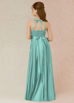 Azazie Arianthe Junior Vestido de Aqua de Satén Elástico de Corte En A con Con bolsillos image1
