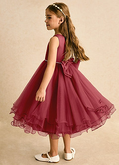 Azazie Lass Flower Girl Dresses Pomegranate A-Line Bow Tulle Dress image3