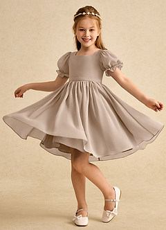 Azazie Jolie Flower Girl Dresses Taupe A-Line with Sleeves Chiffon Dress image3
