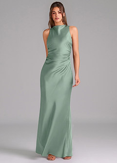 Azazie Evadne Robes de demoiselle d'honneur Robe Fourreau en Satin extensible Plissé Agave image3