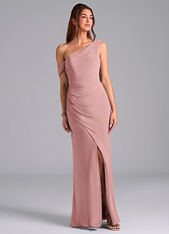 Azazie Madelyn Bridesmaid Dresses Dusty Rose Mermaid One Shoulder Chiffon Convertible Dress image1