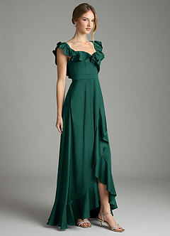 Azazie Lyra Bridesmaid Dresses Emerald A-Line Off the Shoulder Stretch Satin Convertible Dress image5