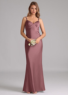 Azazie Suttona Bridesmaid Dresses Vintage Mauve A-Line Pleated Stretch Satin Dress image6