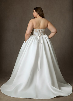 Azazie Mirabeth Hochzeitskleider Ballkleid Schulterfrei Spitze Kleid Diamantweiß Nude image14