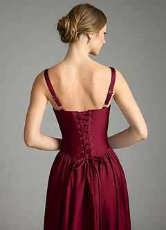 Azazie Evadina Bridesmaid Dresses Burgundy A-Line Corset Stretch Satin Dress image6
