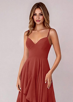 Azazie Zaina Bridesmaid Dresses Terracotta A-Line Chiffon Dress image2