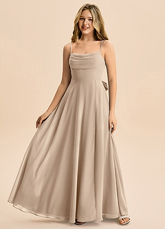 Azazie Bear Junior Jurk van Chiffon met A-Lijn Geplooid Taupe image4