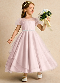 Azazie Duckie Abiti da Ragazza di Fiori Abito Principessa in Tulle Plissettato Rosa Rossore image1